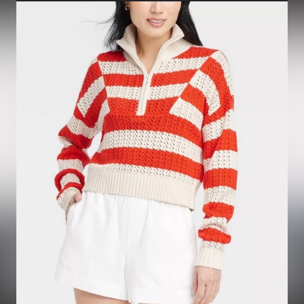 NWOT A New Day Striped Red and Cream Women's Sweater